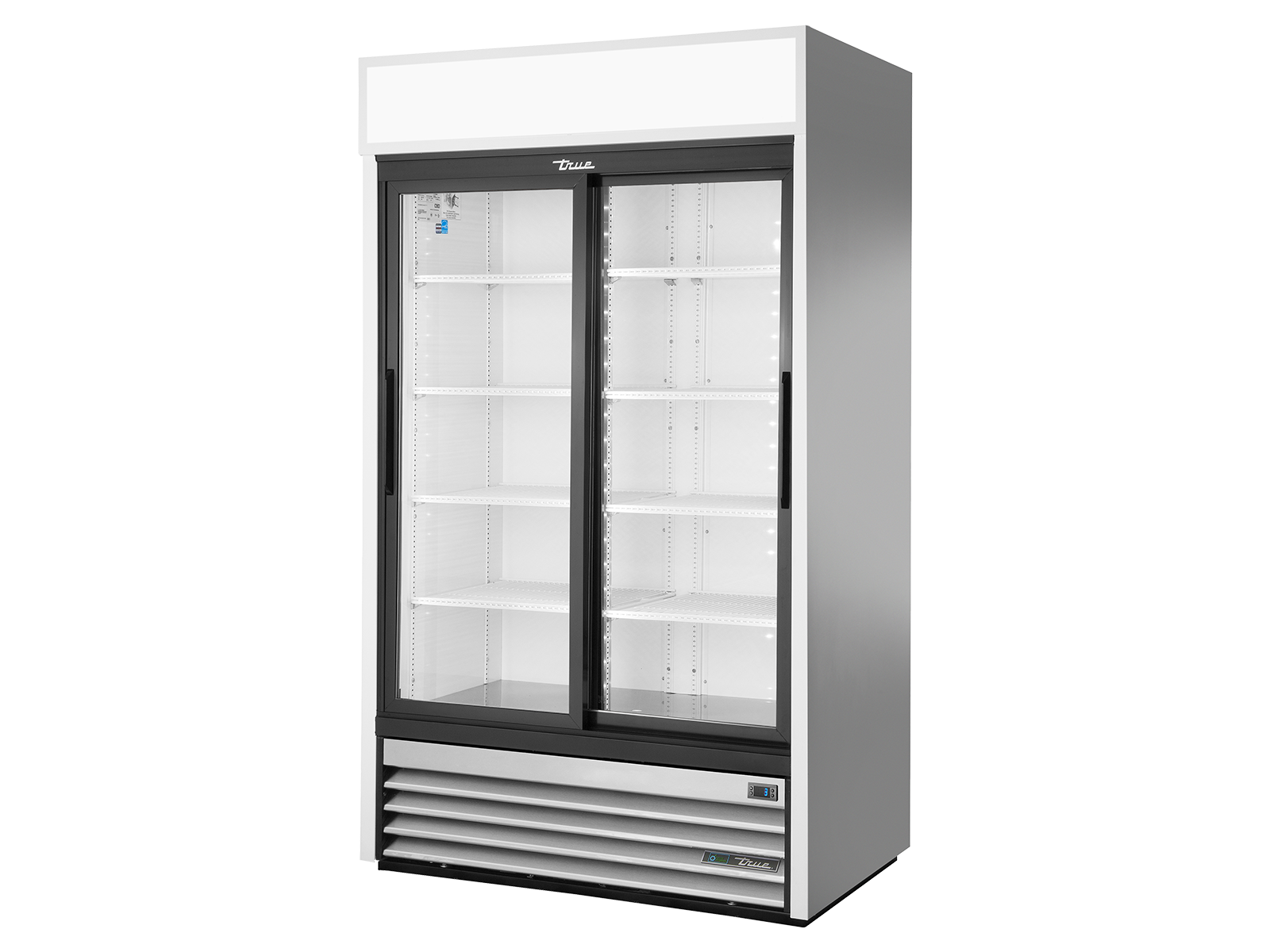 True - Upright Retail Merchandiser Refrigerator, 2 Full Glass Slide Doors