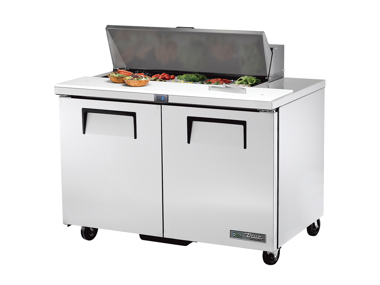 True - Prep Table, 10x 1/6 Top Pans, 2 Solid Swing Doors