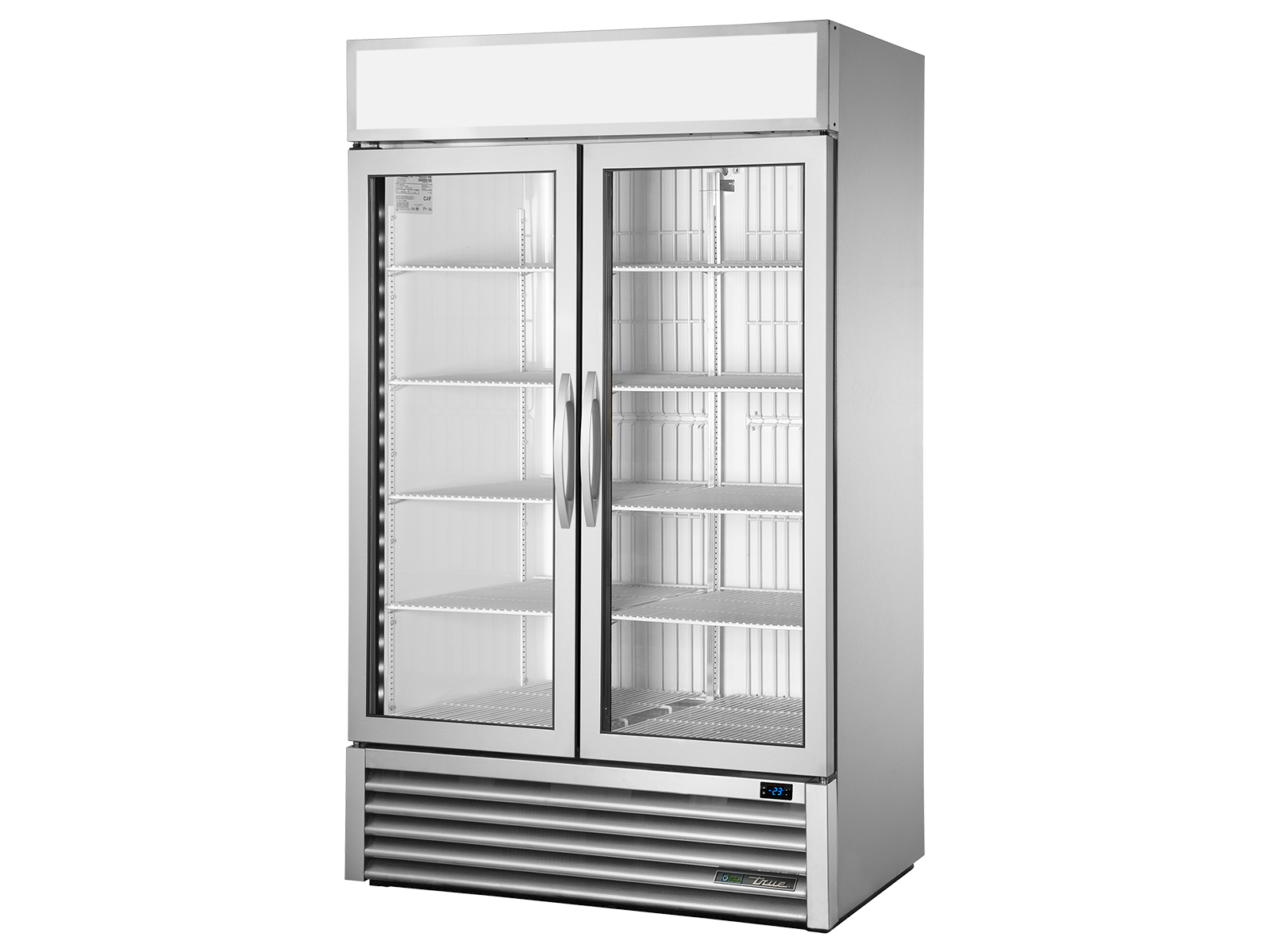 True - Upright Retail Merchandiser Freezer, 2 Full Glass Swing Doors