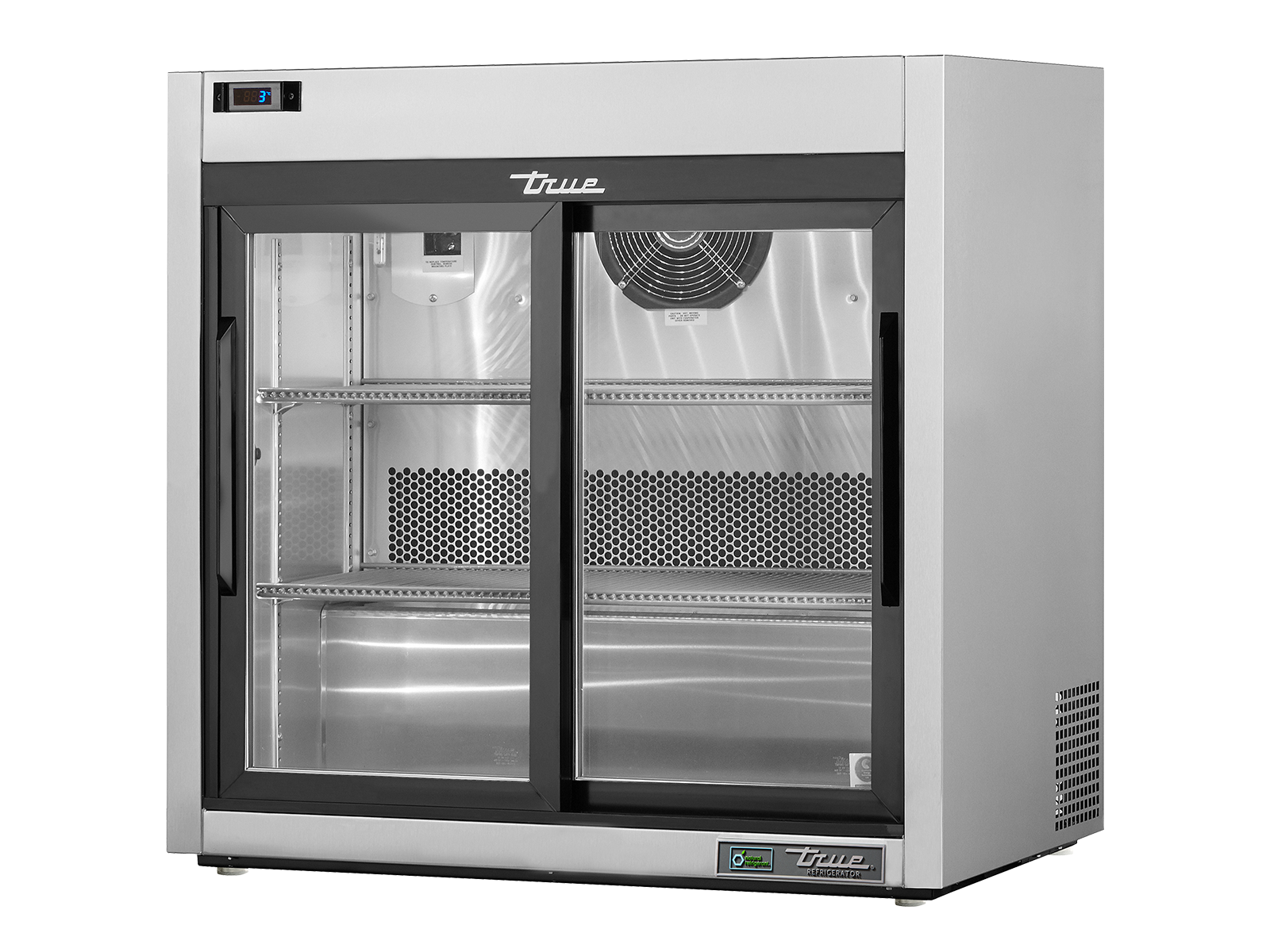 True - Counter-Top Retail Merchandiser Refrigerator, 2 Glass Slide Doors
