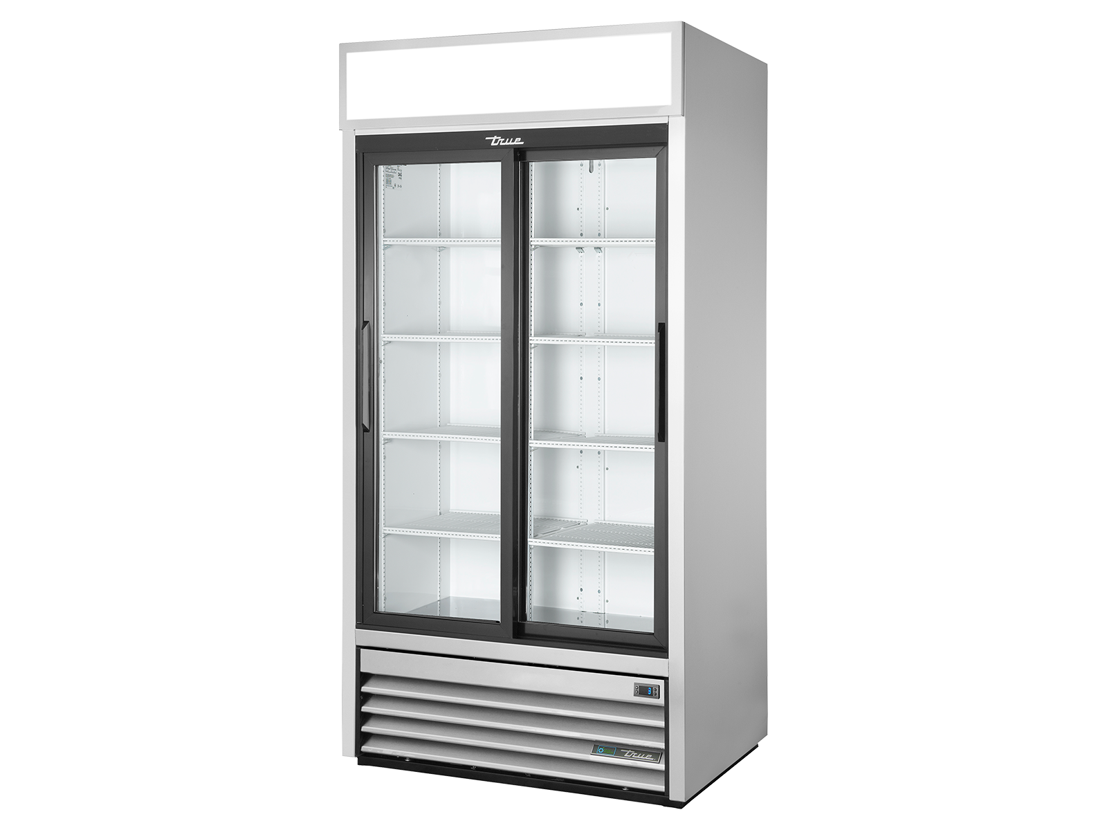 True - Upright Retail Merchandiser Refrigerator, 2 Full Glass Slide Doors