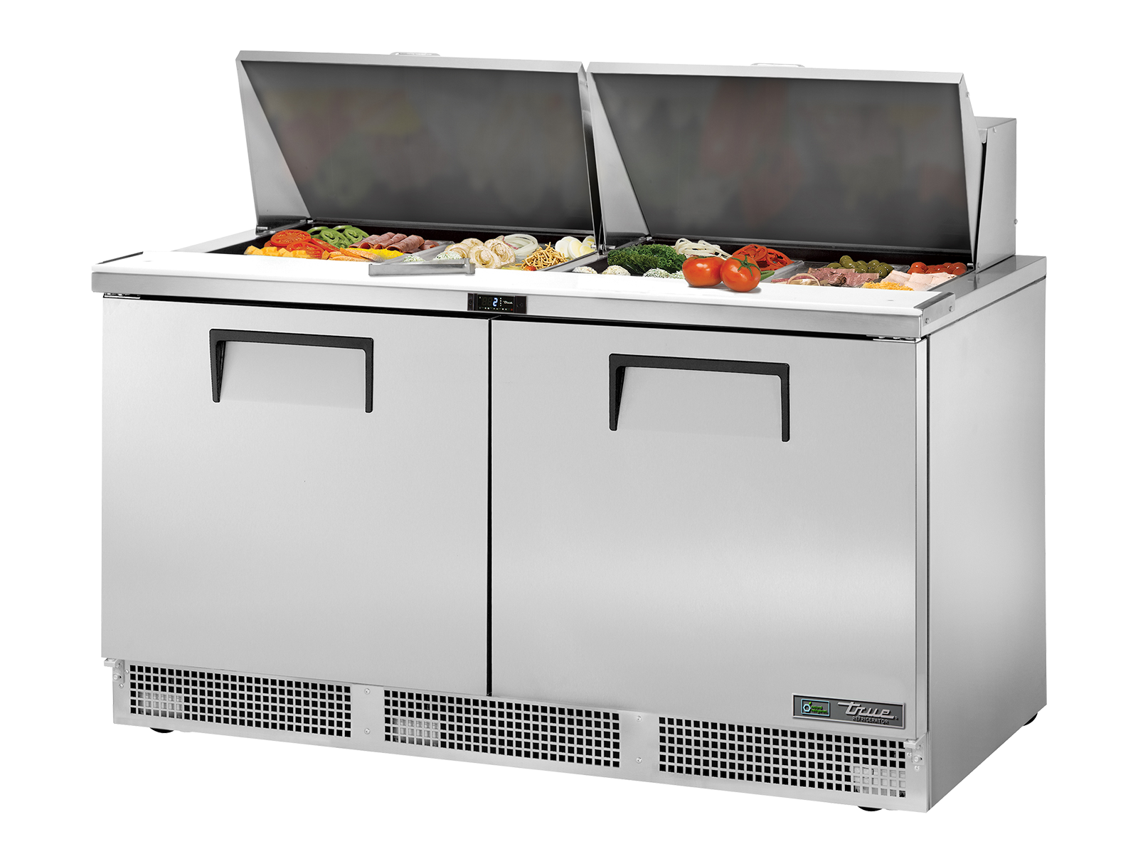 True - Prep Table, 24x 1/6 Top Pans, 2 Solid Swing Doors