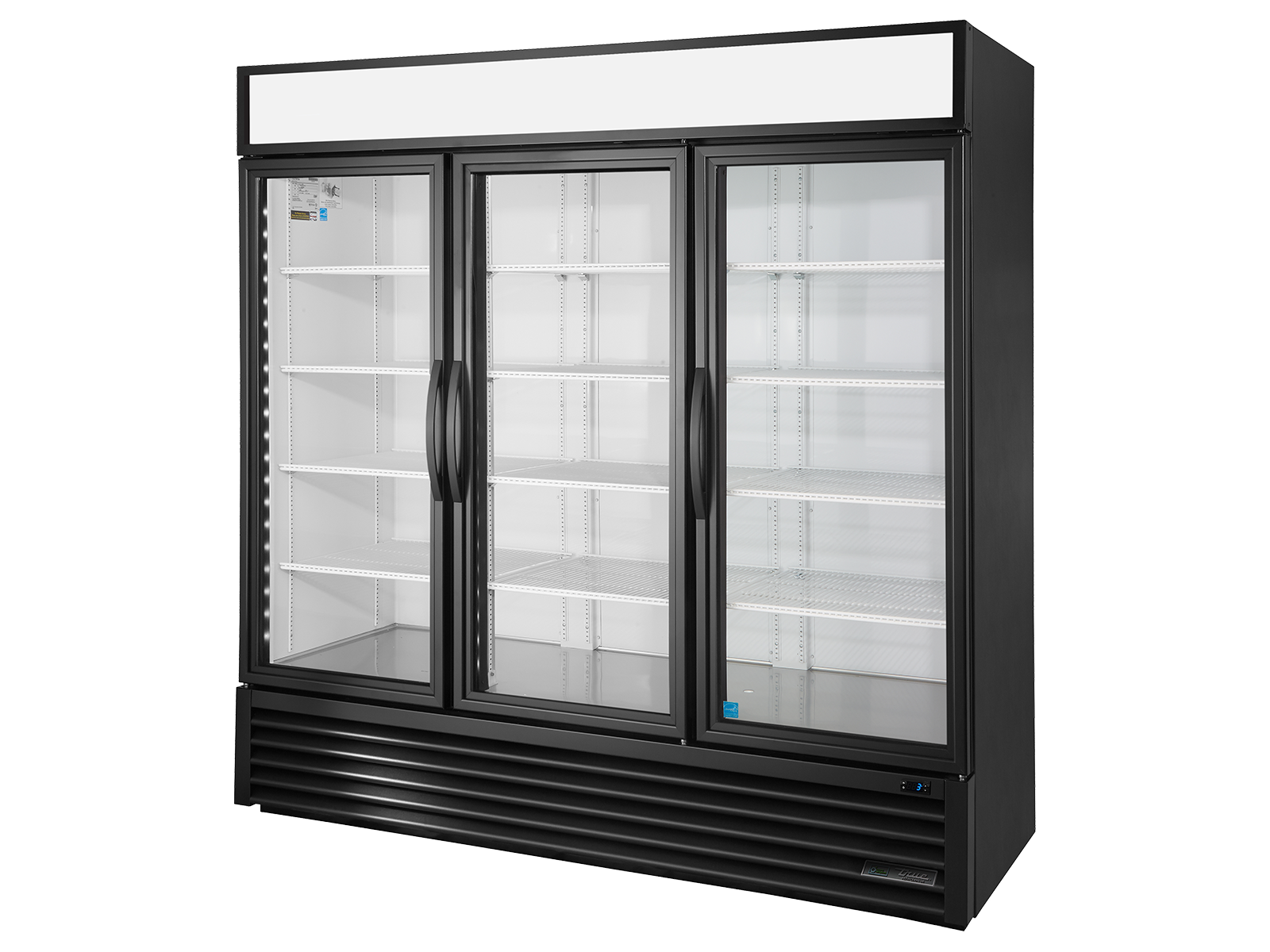 True - Upright Retail Merchandiser Refrigerator, 3 Full Glass Swing Doors