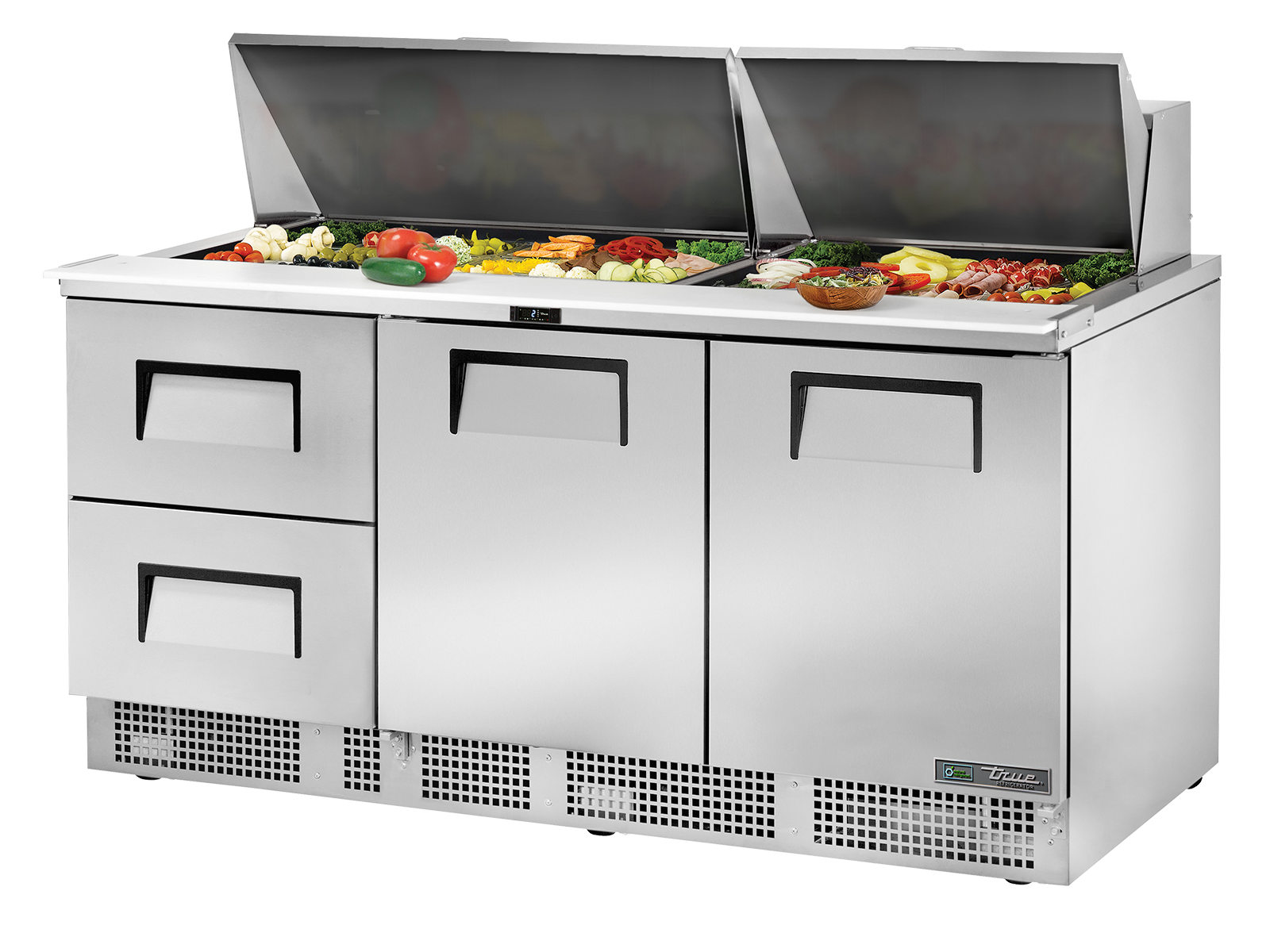True - Prep Table, 30x 1/6 Top Pans, 2 Drawers + 2 Solid Swing Doors