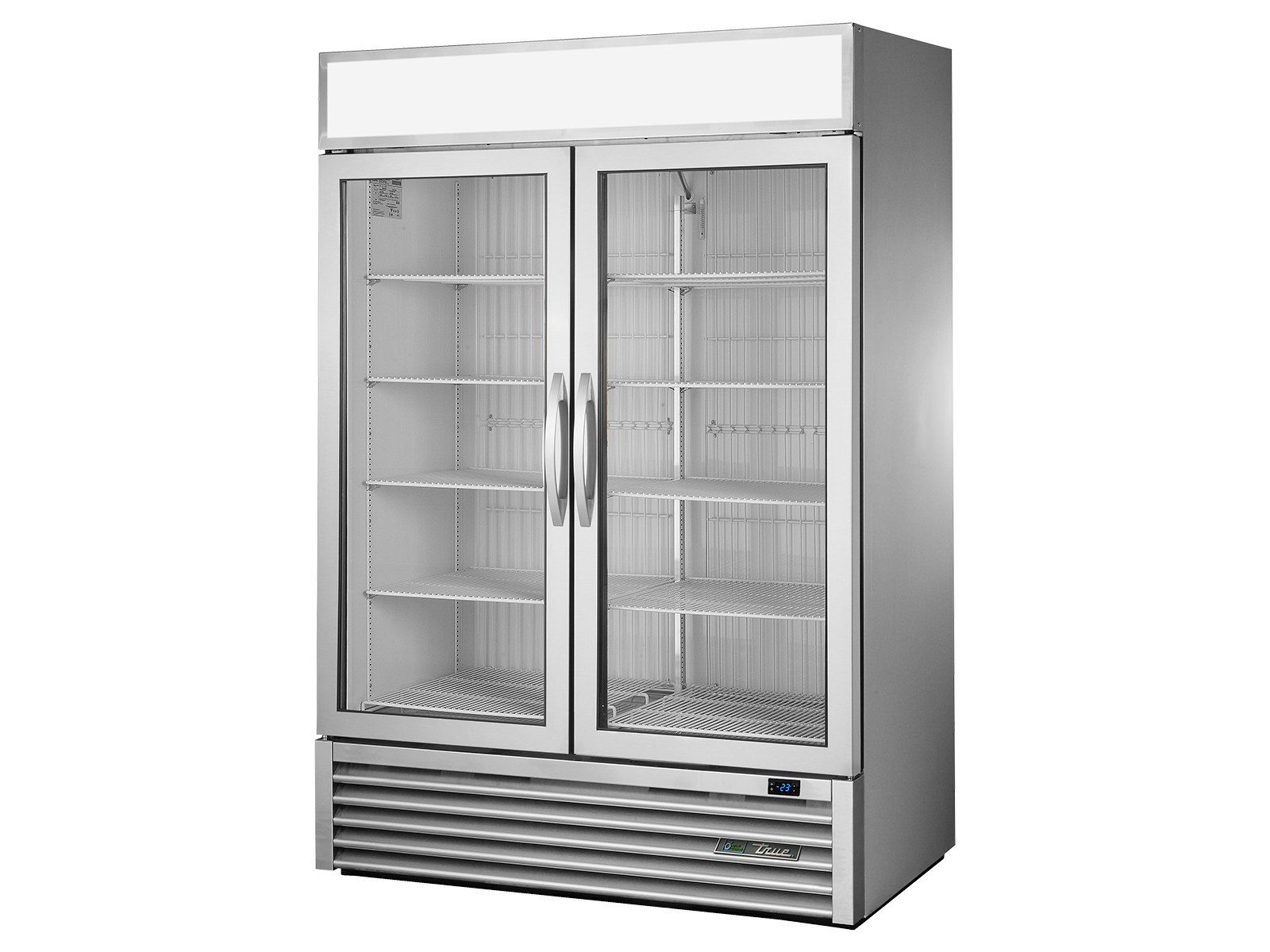 True - Upright Retail Merchandiser Freezer, 2 Full Glass Swing Doors