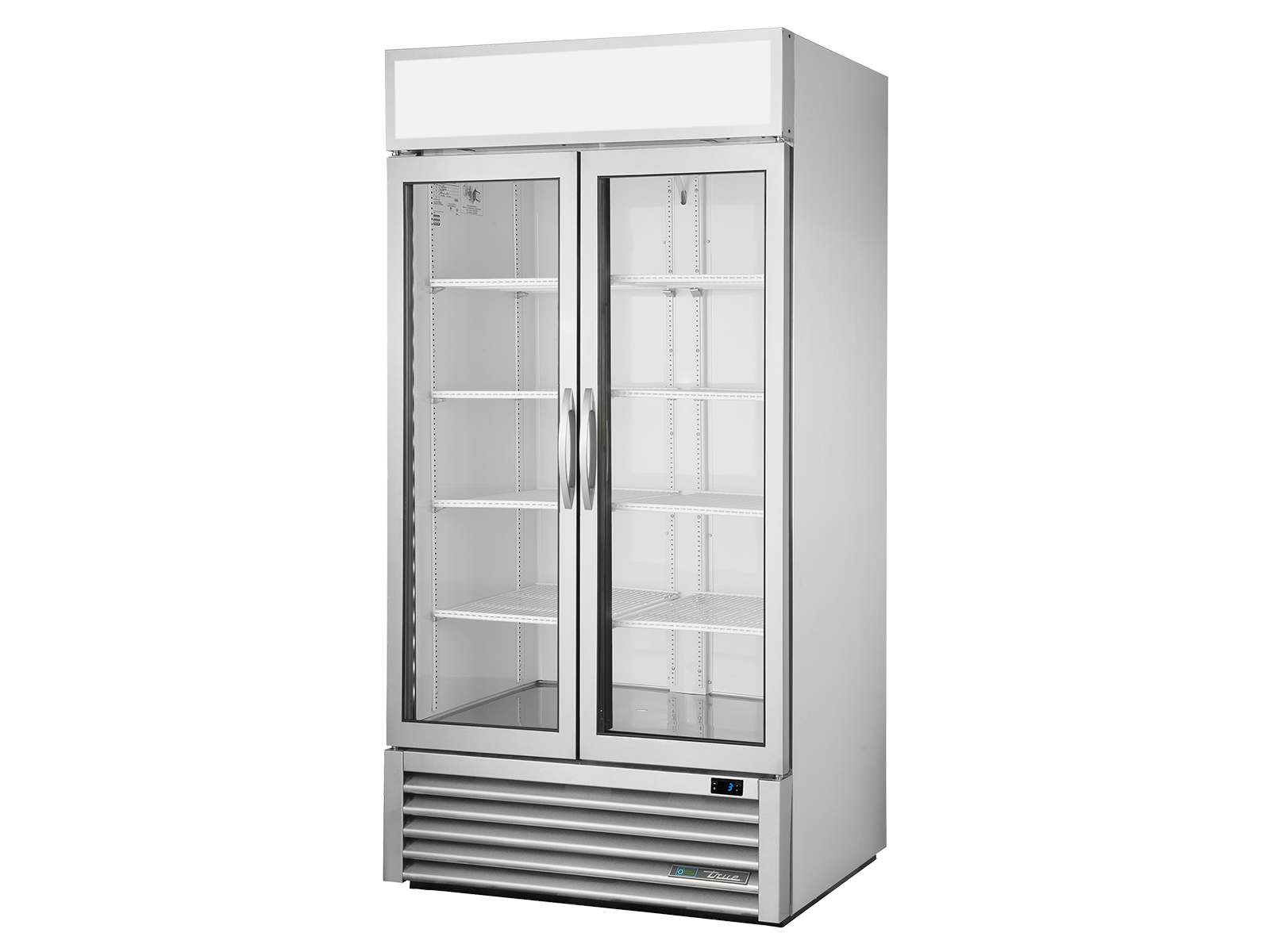 True - Upright Retail Merchandiser Refrigerator, 2 Full Glass Swing Doors
