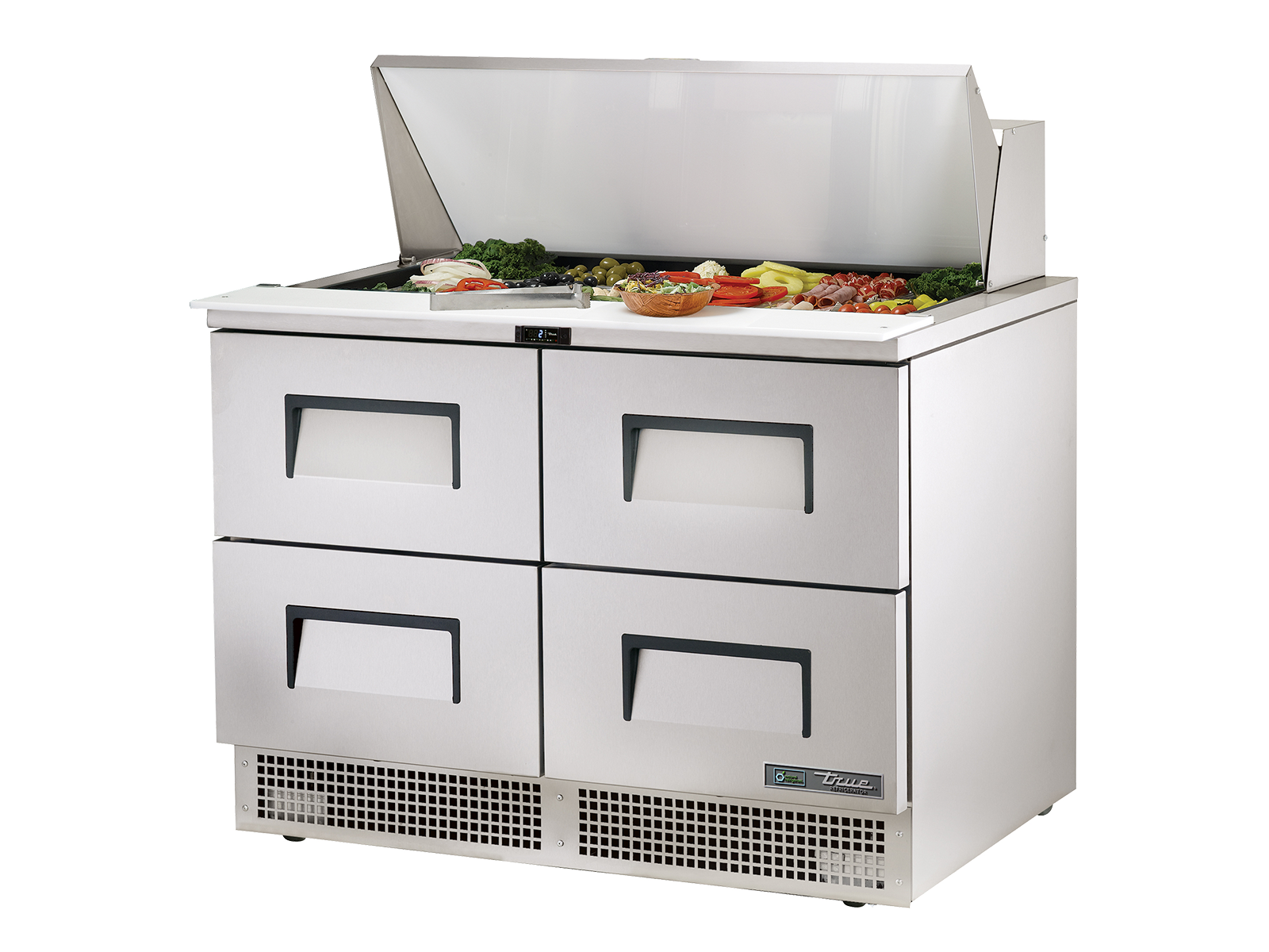 True - Prep Table, 18x 1/6 Top Pans, 4 Drawers