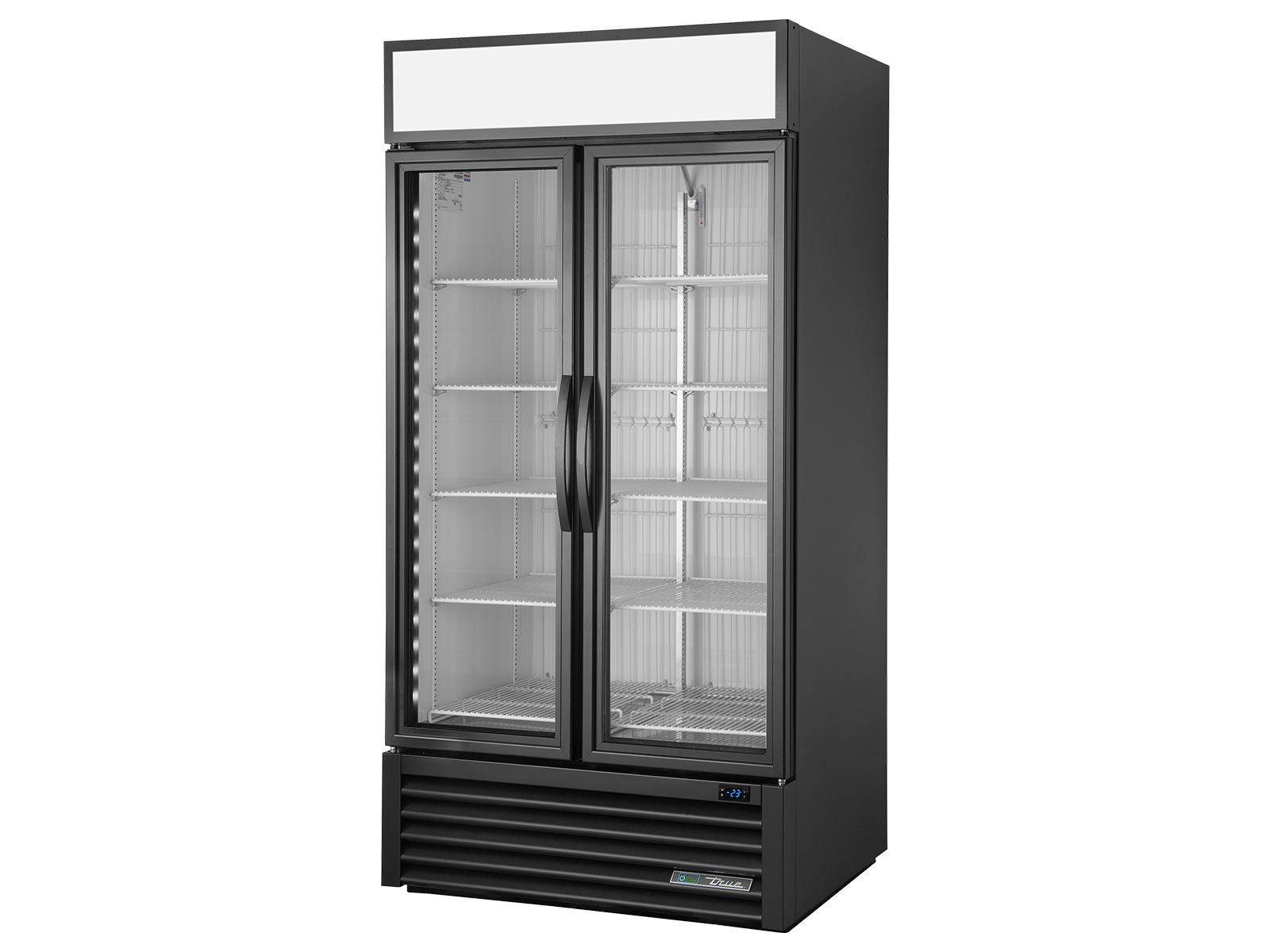True - Upright Retail Merchandiser Freezer, 2 Full Glass Swing Doors