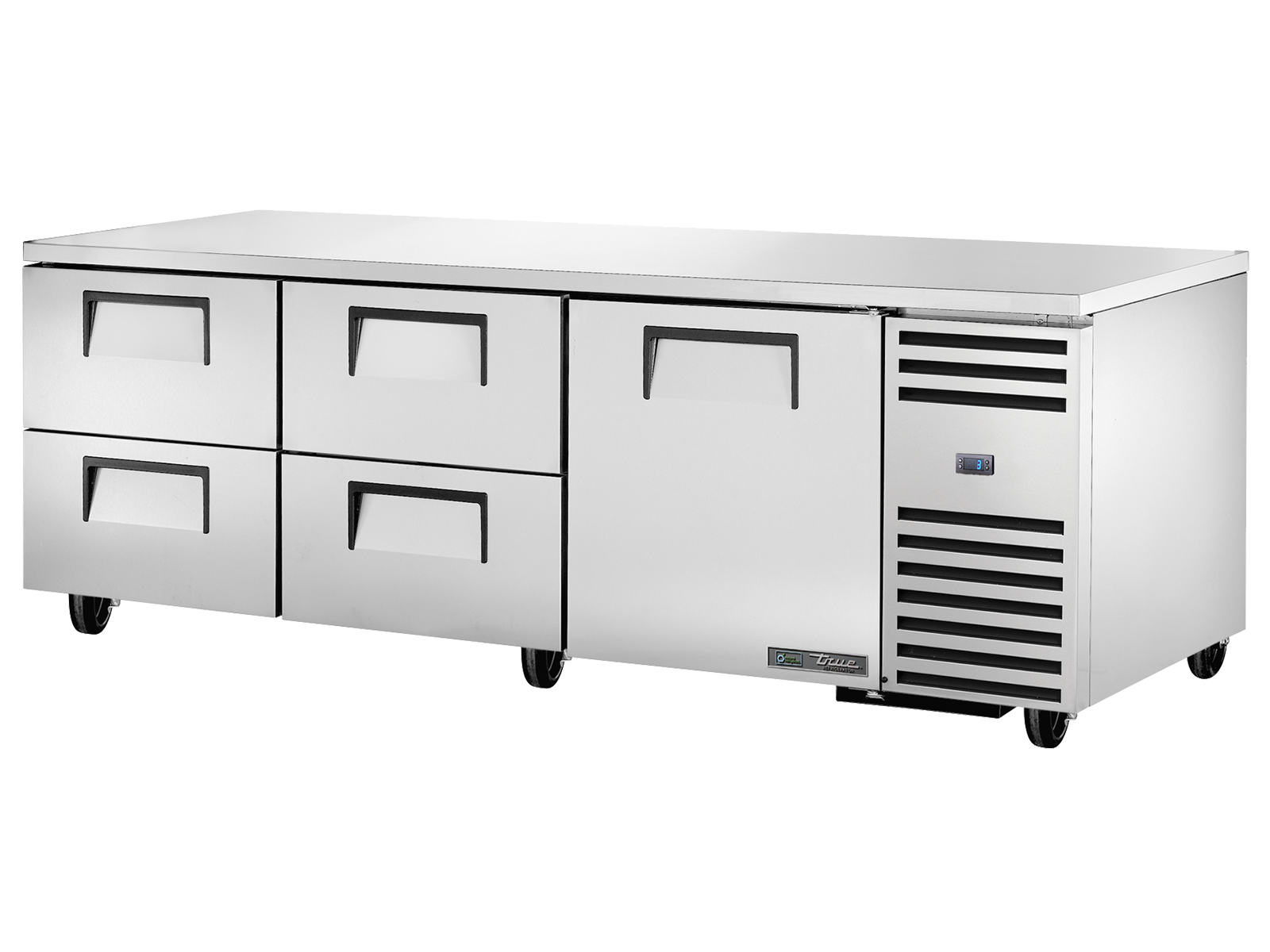 True - Deep Undercounter Refrigerator, 4 Drawers + 1 Solid Swing Door