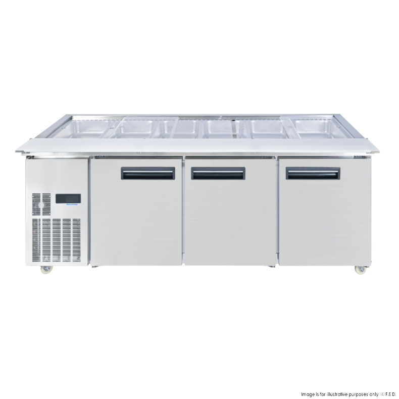 Thermaster Three Door Cold Bench Salad Station 6x1/1 GN Pans PG210FA-XB - Catering Sale