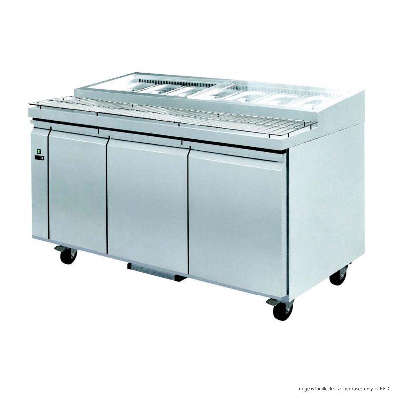 Thermaster PWB150 three door DELUXE Pizza Prep Bench 7 × 1/3 GN pans 1500mmW