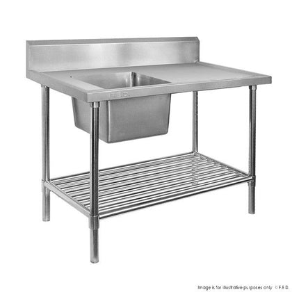 FED SSB6-1500L/A_Undershelf Premium Stainless Steel Single Sink Bench / W1500-D600-H900 mm