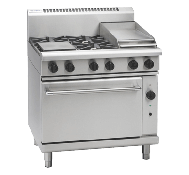 Waldorf / RN8616GC_NAT / 900mm Gas Range Convection Oven - 2 burner cooktop range with 600mm griddle (126MJ, Natural Gas) / 277kg / W900 x D805 x H1130 / 1Y Warranty