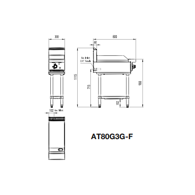 COOKRITE AT80G3G-F 300MM GAS GRIDDLE