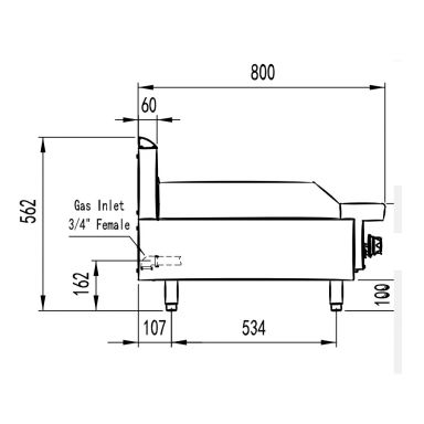COOKRITE AT80G6C-C BENCHTOP 600 MM GAS CHARG RILL