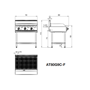 COOKRITE AT80G9C-F 900 MM GAS CHAR GRILL