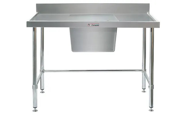 Simply Stainless SS05.0900.PW (600 Series) Stainless Sink Bench with Splashback - 900mm Wide, Large Center Bowl W900 x D600 x H900