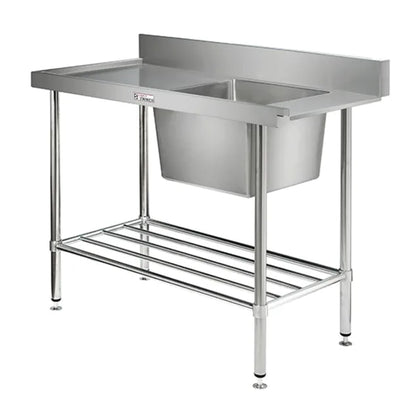 Simply Stainless / SS08.2100L / (600 Series) Dishwasher Inlet Bench with Splashback - 2100mm Wide, Left Hand Inlet / 55kg / W2100 x D600 x H900 / Lifetime Warranty