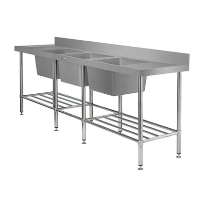 Simply Stainless / SS24.2400.TB / 600 Series Stainless Triple Bowl Sink Bench / 60Kg / W2400 x D600 x H900 / Lifetime Warranty