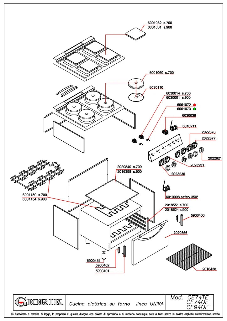 Giorik 900 Series 4 Zone Electric Range on Electric Oven CE94QET