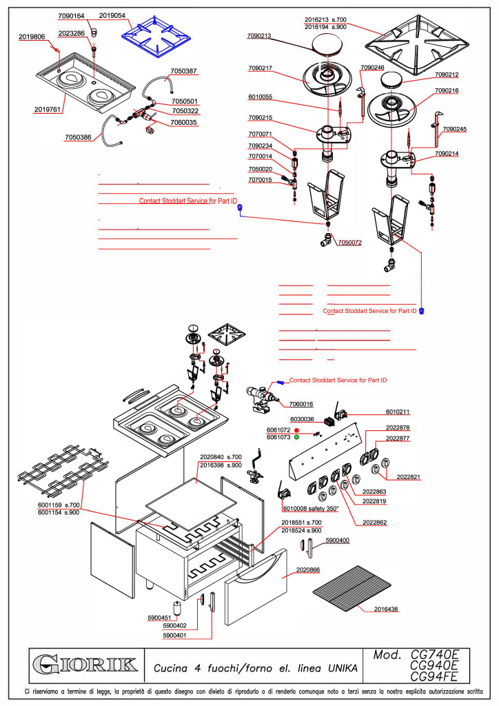 Giorik 900 Series 4 Burner Gas Range on Electric Oven CG940ET.N