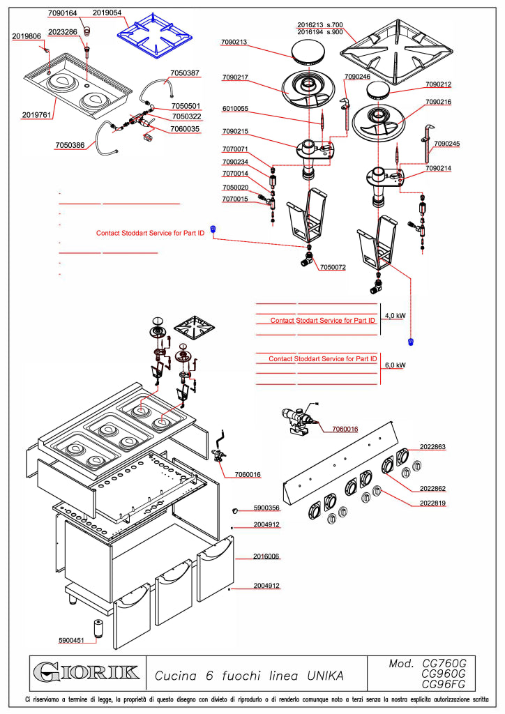 Giorik 700 Series 6 Burner Gas Boiling Top on Open Base CG760GT.P