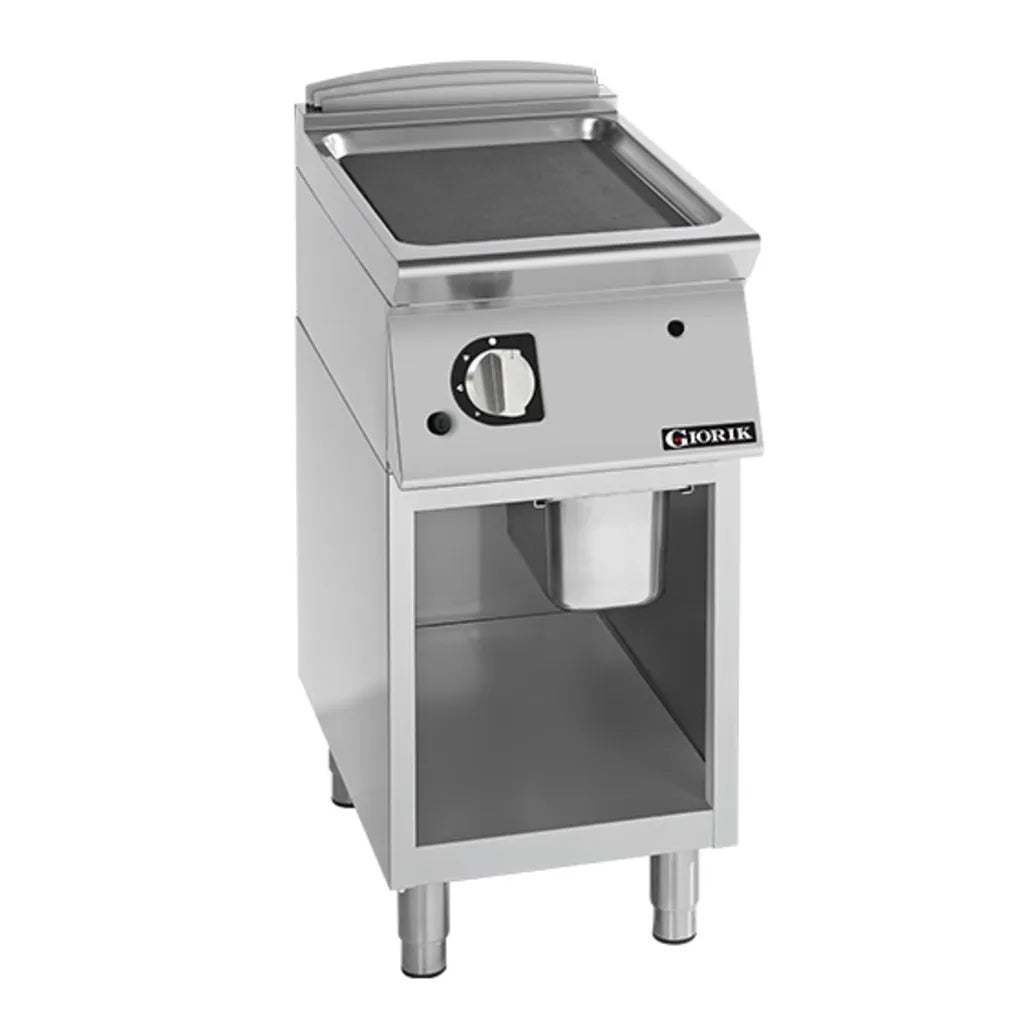 Giorik 900 Series 400mm wide Smooth Mild Steel Gas Frytop on Open Base FLG92GFT.N