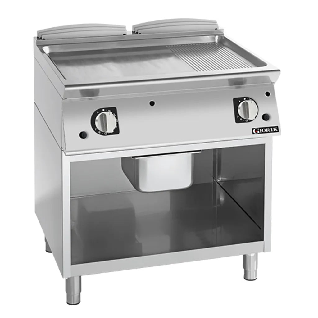 Giorik 700 Series 800mm wide 1/3 Ribbed 2/3 Smooth Mild Steel Plate Electric Frytop on Open Base FME741GFT