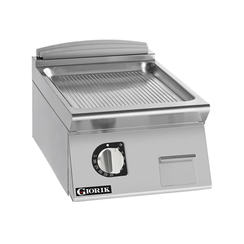 Giorik 900 Series 400mm wide Ribbed Satin Chrome Electric Frytop FRE92TCRXT