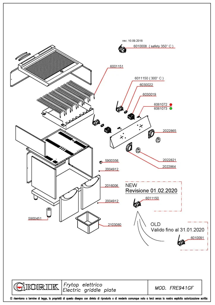 Giorik 900 Series 800mm wide Ribbed Mild Steel Electric Frytop on Open Base FRE941GFT