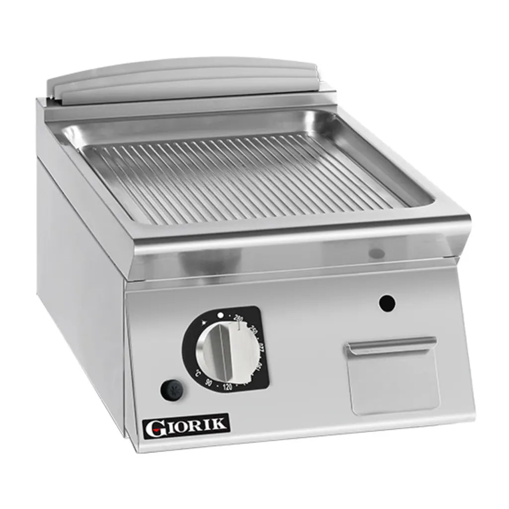 Giorik 700 Series 400mm wide Ribbed Satin Chrome Gas Frytop FRG72TCRXT.P