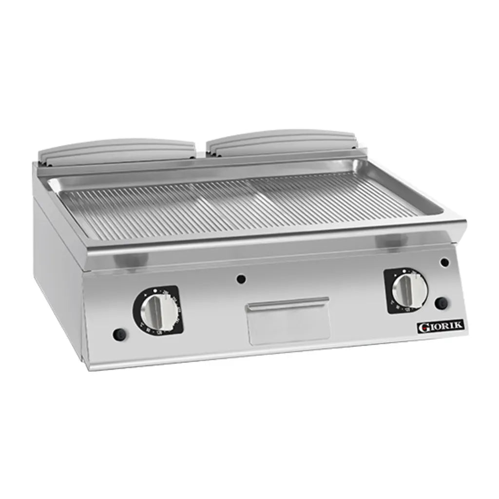 Giorik 900 Series 800mm wide Ribbed Satin Chrome Gas Frytop FRG941TCRXT.N