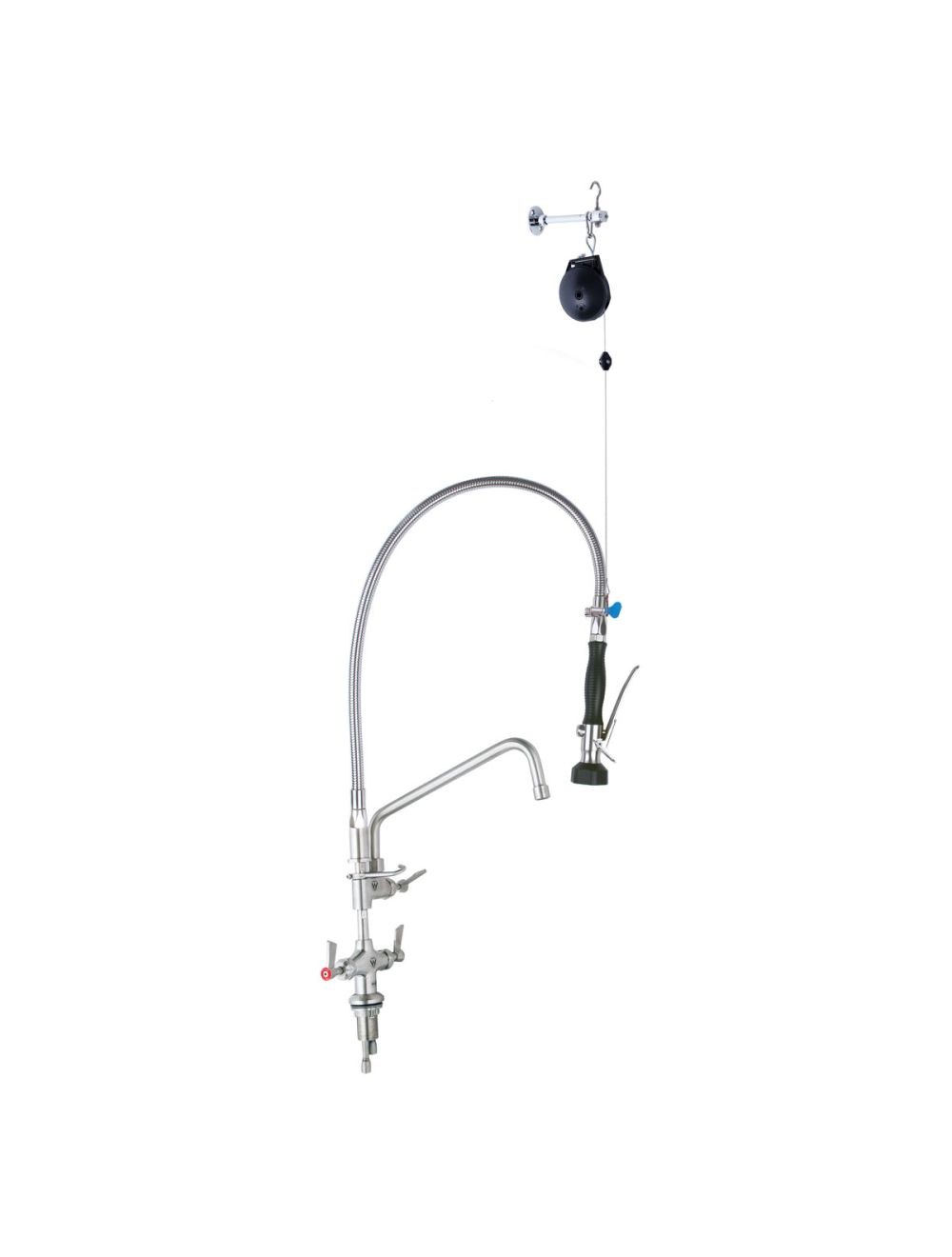 3monkeez T-3M53512 Stainless Steel Line Retractor Dual Hob Mounted Pre Rinse Unit With12" Pot Filler