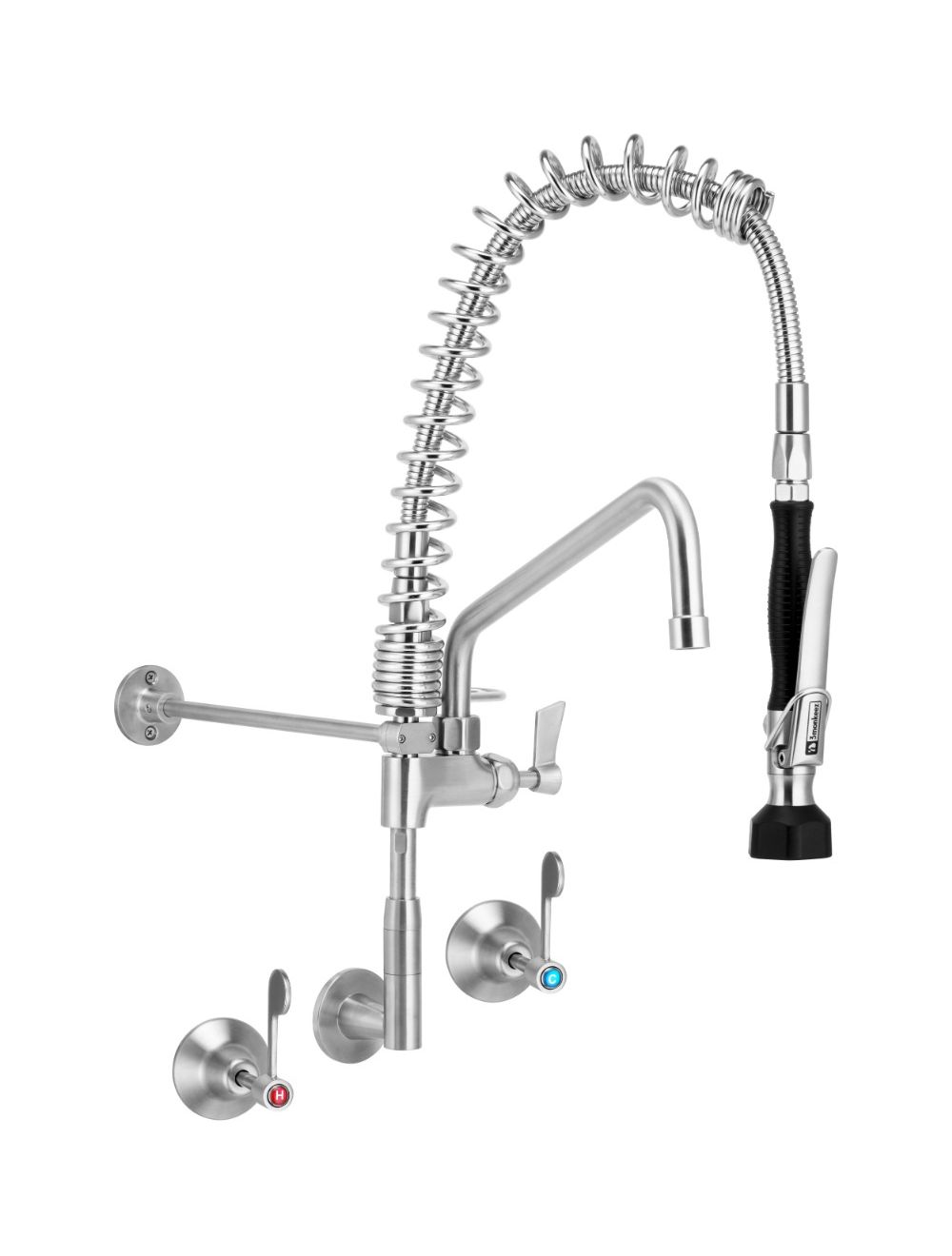 3monkeez T-3M53822-C Compact Stainless Steel Wall Stops And Elbow Pre Rinse Unit With 12" Pot Filler