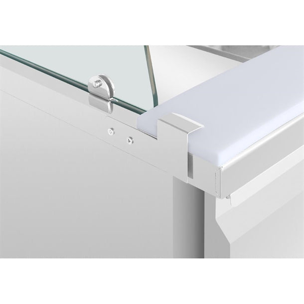 Polar U-Series GN Saladette Counter with Square Sneeze Guard 4 Door - 300W. Capacity: 4 x 1/1 GN. R600a