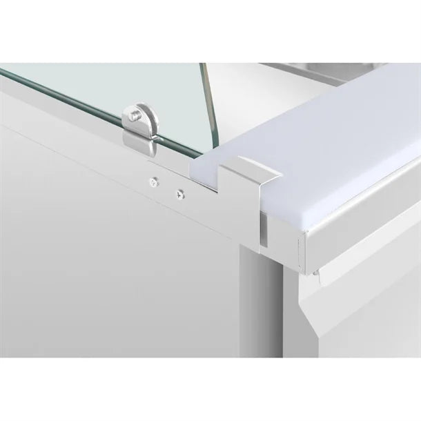 Polar U-Series GN Saladette Counter with Square Sneeze Guard 2 Door - 300W. Capacity: 2 x 1/1 GN. R600a