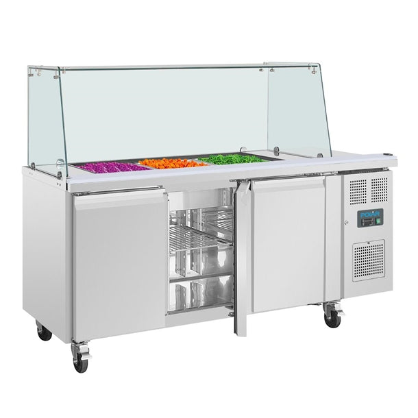 Polar U-Series GN Saladette Counter with Square Sneeze Guard 3 Door - 300W. Capacity: 3 x 1/1 GN. R600a