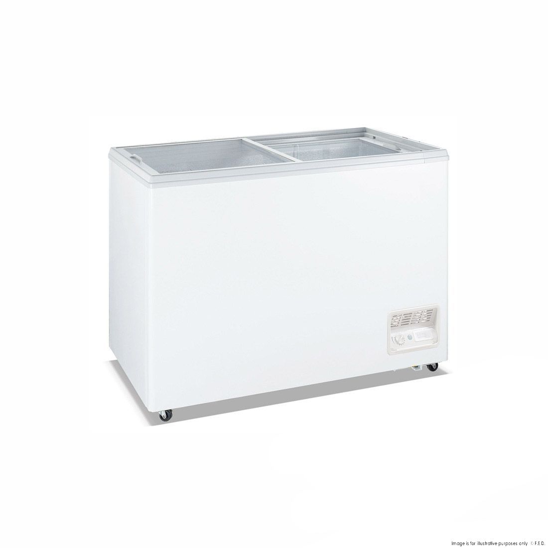 FED / WD-400F / Heavy Duty Chest Freezer with Glass Sliding Lid / 58kg / W1390 x D680 x H844 / 2+2Y Warranty