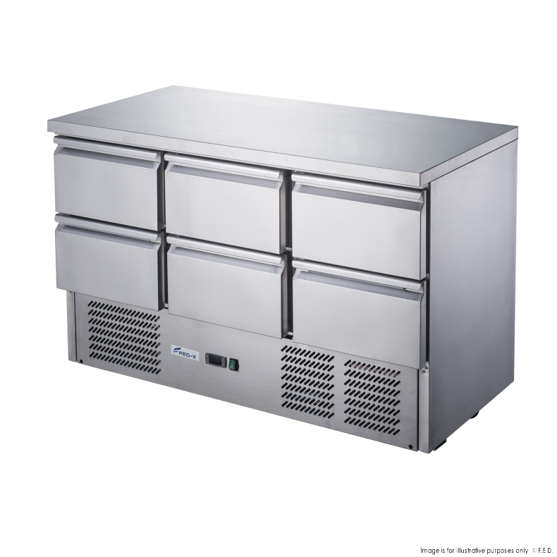 FED-X Six Drawer Compact Workbench Fridge - XGNS1300-6D - Catering Sale