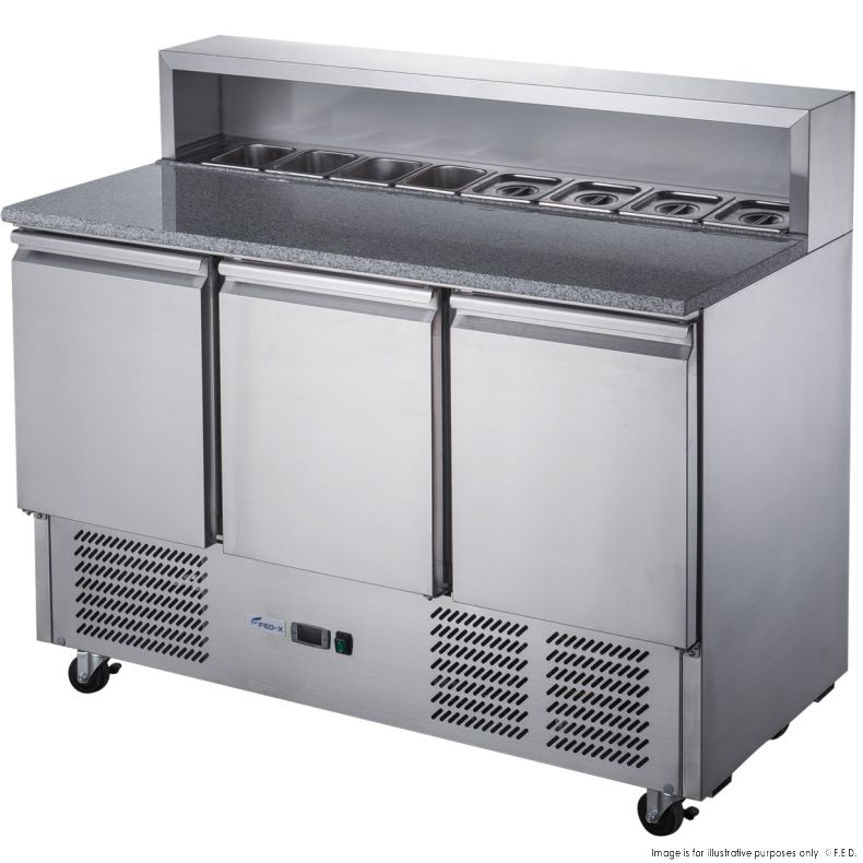 FED-X XGNS1300E Three Door Salad Prep Fridge with Marble Top 8  x 1/6th Gn pans
