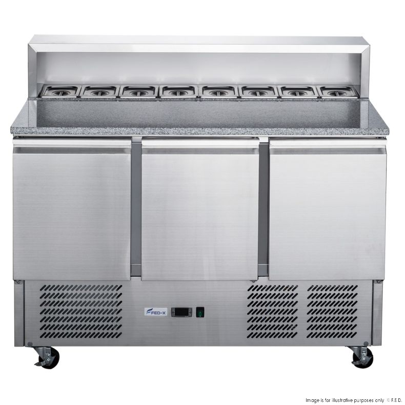 FED-X XGNS1300E Three Door Salad Prep Fridge with Marble Top 8  x 1/6th Gn pans
