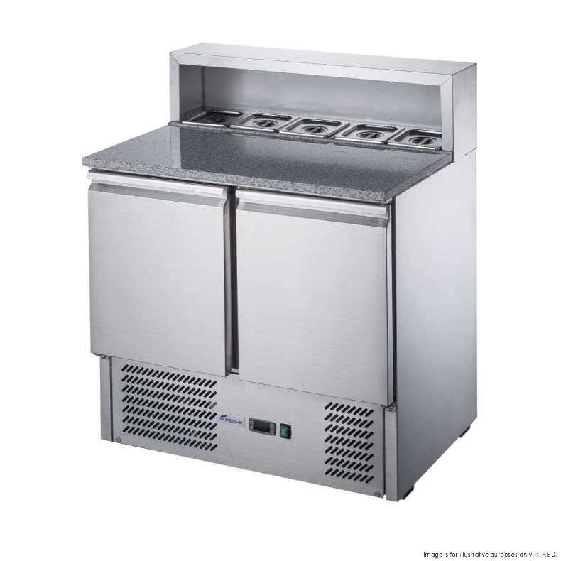 FED-X Two Door Salad Prep Fridge with Marble Top - XGNS900E - Catering Sale