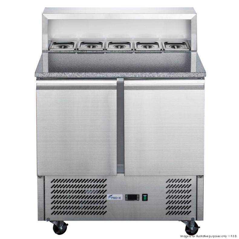 FED-X Two Door Salad Prep Fridge with Marble Top - XGNS900E