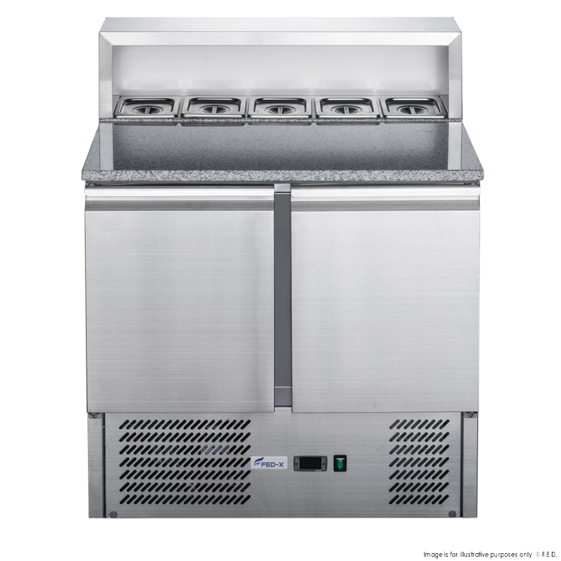 FED-X Two Door Salad Prep Fridge with Marble Top - XGNS900E - Catering Sale