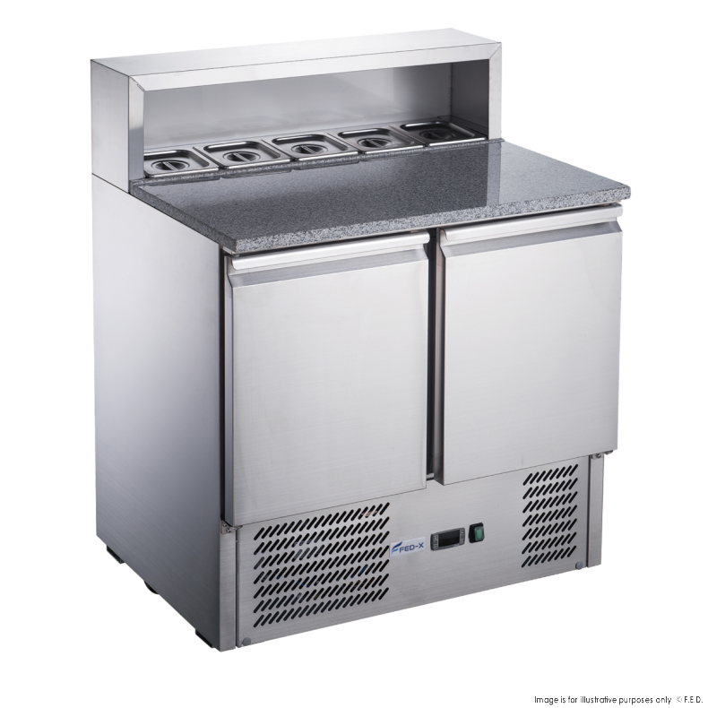 FED-X Two Door Salad Prep Fridge with Marble Top - XGNS900E - Catering Sale