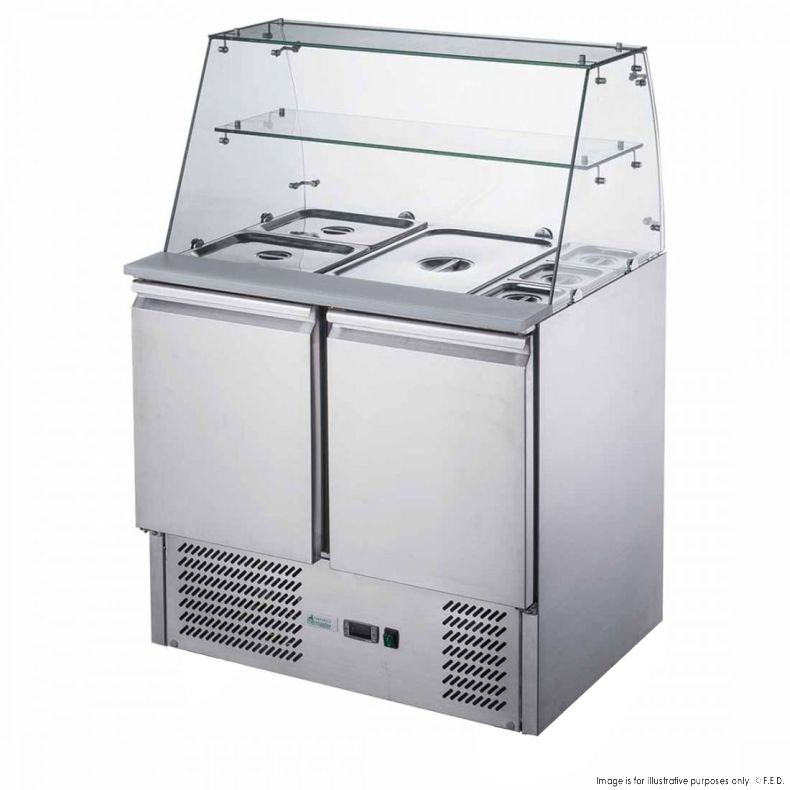 FED-X Two Door Salad Prep Fridge with Square Glass Top - XS900GC
