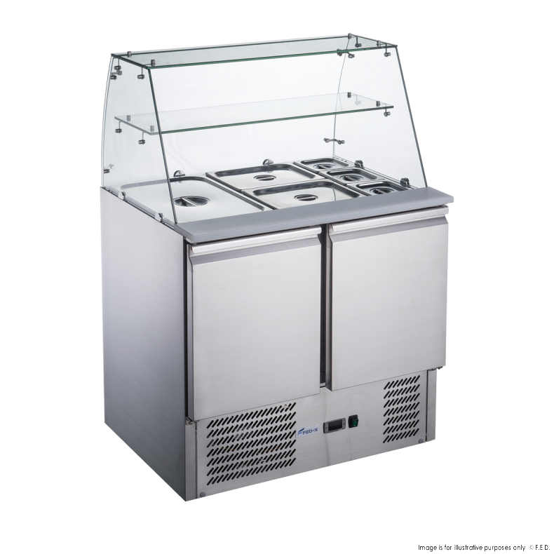 FED-X Two Door Salad Prep Fridge with Glass Top - XS900GC - Catering Sale