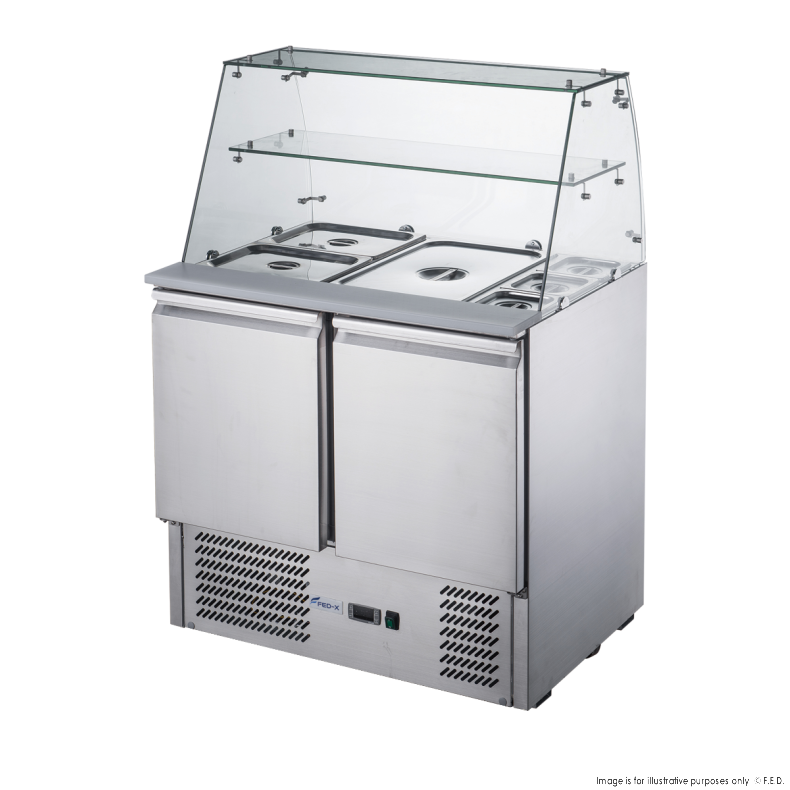 FED-X Two Door Salad Prep Fridge with Glass Top - XS900GC - Catering Sale