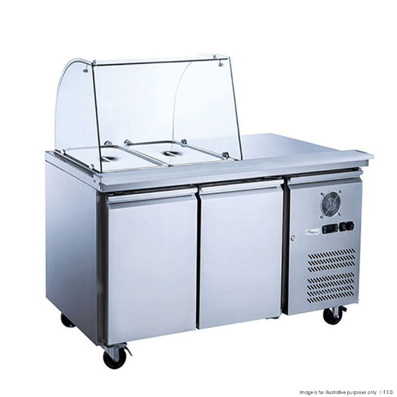 FED-X Two Door Salad Prep Fridge with Curve Glass Top - XTHP2100SALGC