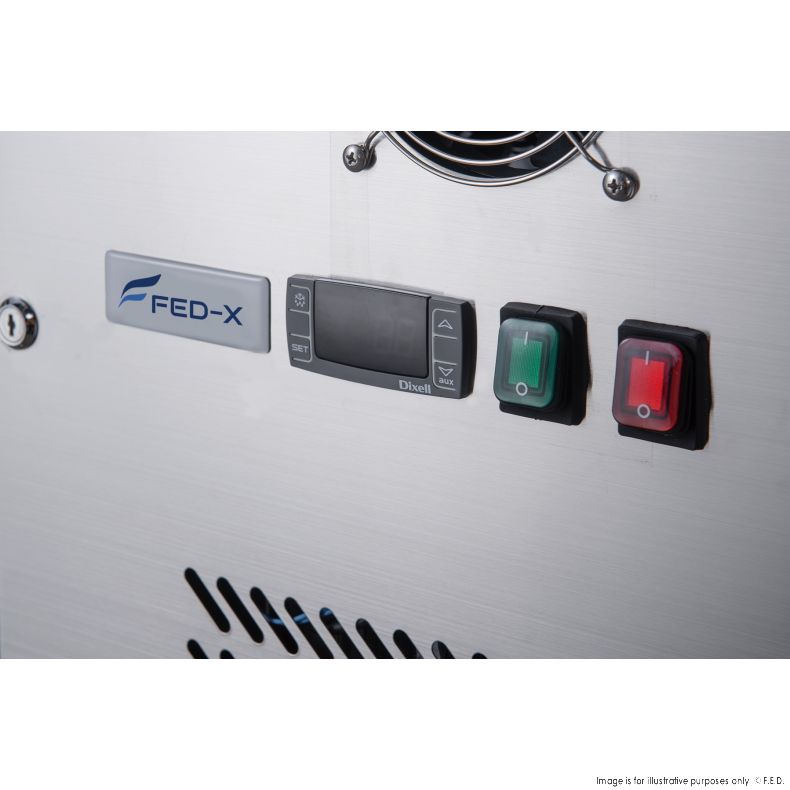 FED-X Three Door Salad Prep Fridge with Curve Glass Top - XTHP3100SALGC - Catering Sale